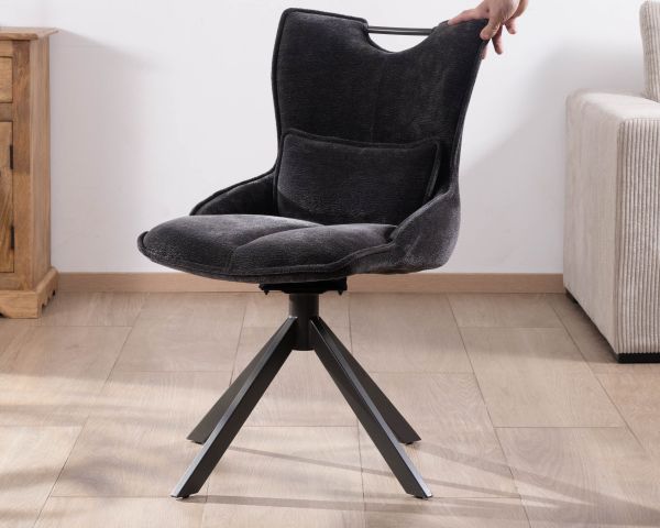 Juego de 2 sillas de tela gris con base giratoria de metal «Biorg», estilo retro