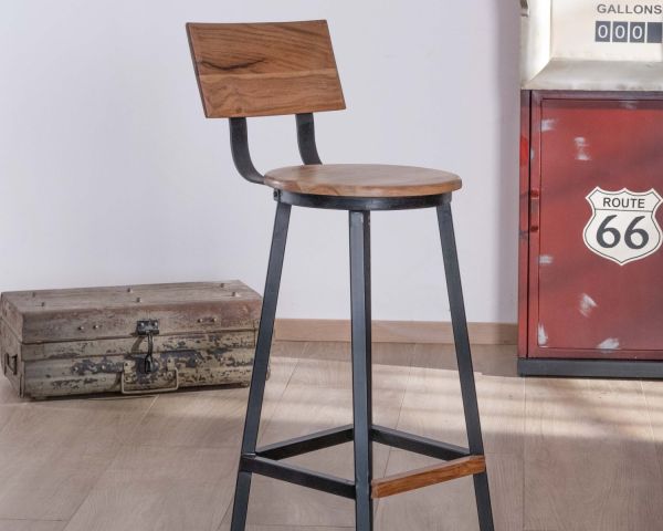 Trona de estilo industrial de acacia y metal negro «Los Ángeles»
