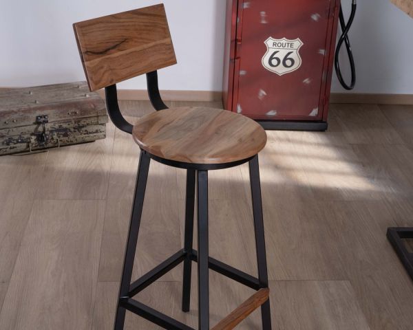 Trona de estilo industrial de acacia y metal negro «Los Ángeles»