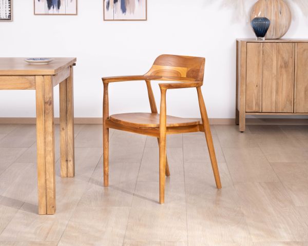 Lote de 2 sillas de comedor de diseño retro «Vicenza» de teca maciza