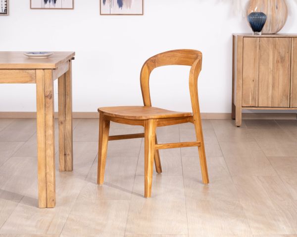 Juego de 2 sillas de comedor de diseño minimalista «Dilmona» en teca maciza