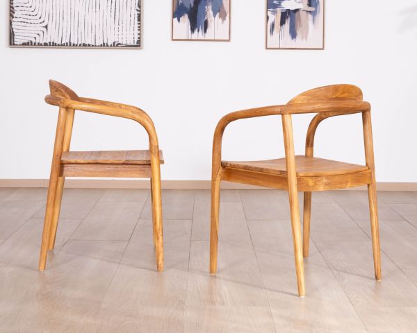 Lote de 2 sillas de comedor retro de teca maciza natural «Rimina»