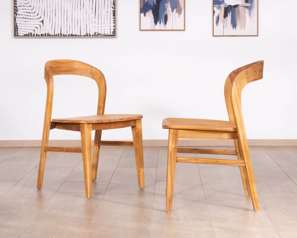 Juego de 2 sillas de comedor de diseño minimalista «Dilmona» en teca maciza