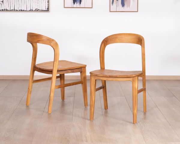 Juego de 2 sillas de comedor de diseño minimalista «Dilmona» en teca maciza