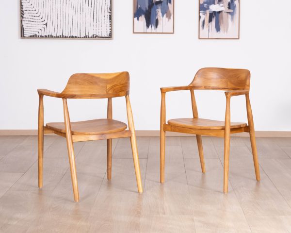 Lote de 2 sillas de comedor de diseño retro «Vicenza» de teca maciza