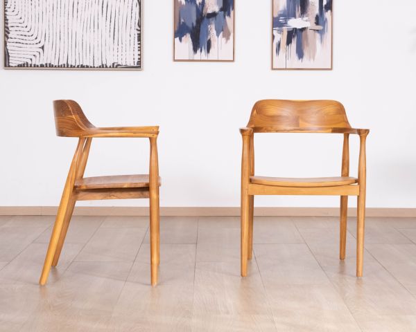 Lote de 2 sillas de comedor de diseño retro «Vicenza» de teca maciza