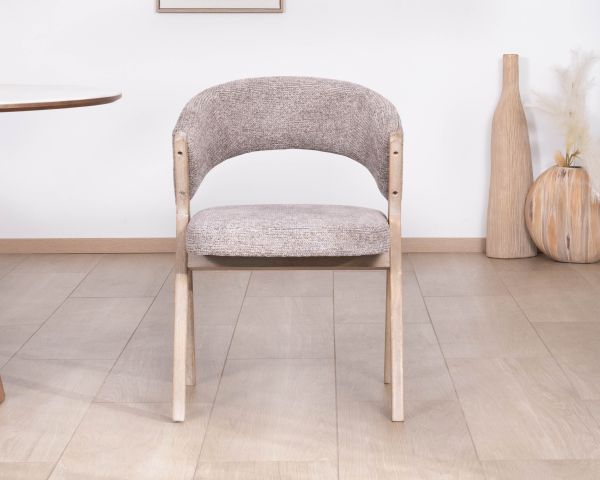 Lote de 2 sillas de comedor de diseño orgánico «Kyara» en tela cruda tejida
