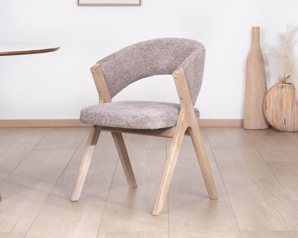 Lote de 2 sillas de comedor de diseño orgánico «Kyara» en tela cruda tejida