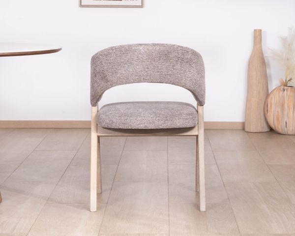 Lote de 2 sillas de comedor de diseño orgánico «Kyara» en tela cruda tejida