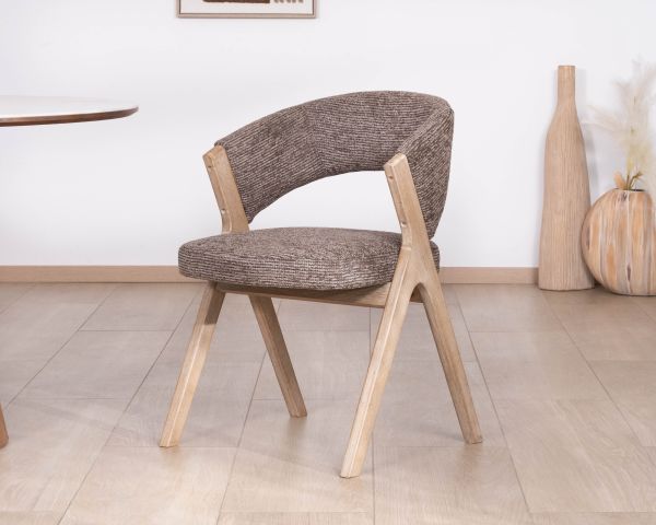 Lote de 2 sillas de comedor de diseño «Kyara» en tela marrón moka y madera de caucho