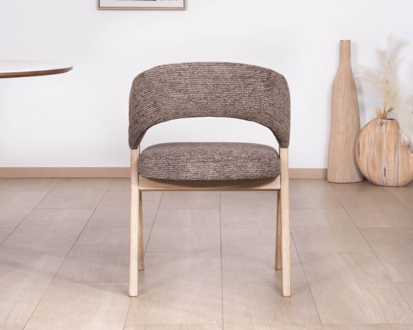 Lote de 2 sillas de comedor de diseño «Kyara» en tela marrón moka y madera de caucho