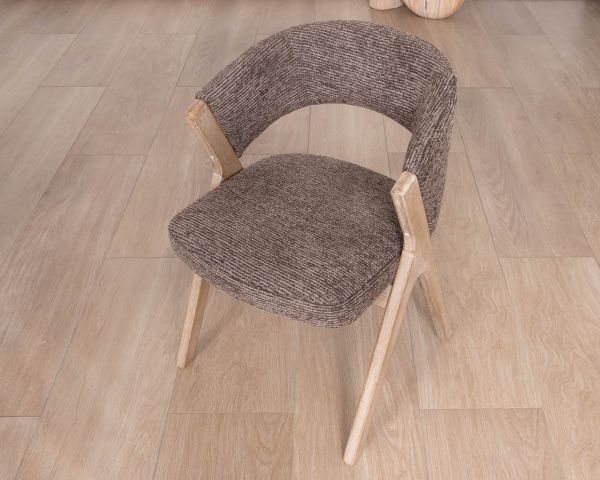 Lote de 2 sillas de comedor de diseño «Kyara» en tela marrón moka y madera de caucho