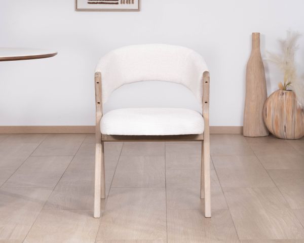Juego de 2 sillas de comedor de estilo «japandi» «Kyara», en tela cruda natural y madera de caucho