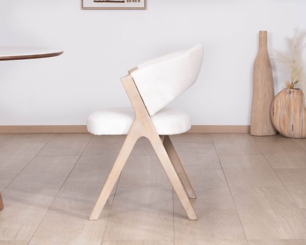 Juego de 2 sillas de comedor de estilo «japandi» «Kyara», en tela cruda natural y madera de caucho