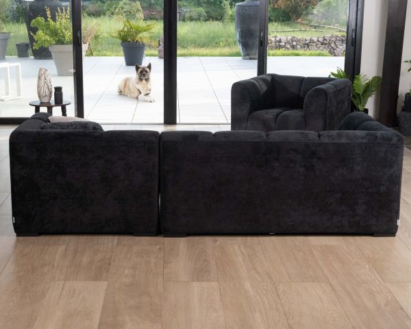 Sillón de diseño cúbico en terciopelo antracita con costuras «Enjoy Home»