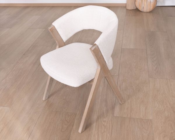 Juego de 2 sillas de comedor de estilo «japandi» «Kyara», en tela cruda natural y madera de caucho