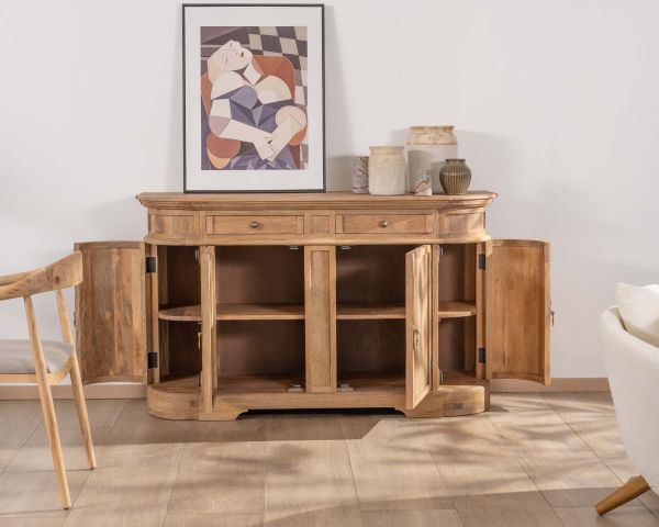 Aparador de madera maciza de mango con bordes redondeados, 150 cm, «Eglantine»