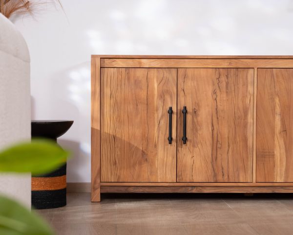 Aparador bajo de 4 puertas y 180 cm, fabricado en madera reciclada «Mokal», con estilo rústico