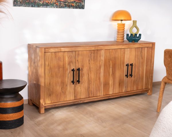 Aparador bajo de 4 puertas y 180 cm, fabricado en madera reciclada «Mokal», con estilo rústico