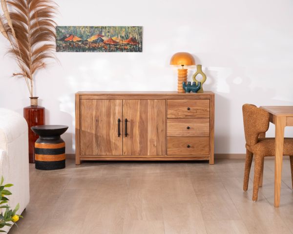 Aparador bajo de 155 cm, estilo rústico, de madera reciclada «Mokal»