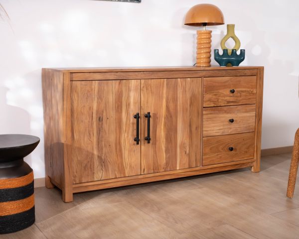 Aparador bajo de 155 cm, estilo rústico, de madera reciclada «Mokal»