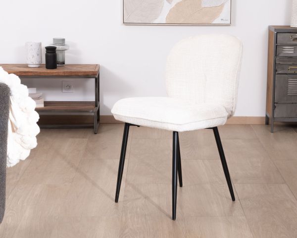 Lote de 2 sillas de comedor cómodas de estilo escandinavo «Kinsac» en tejido de rizo blanco