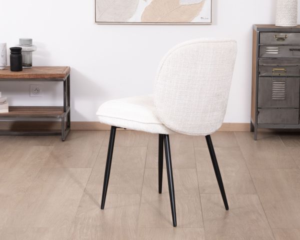 Lote de 2 sillas de comedor cómodas de estilo escandinavo «Kinsac» en tejido de rizo blanco