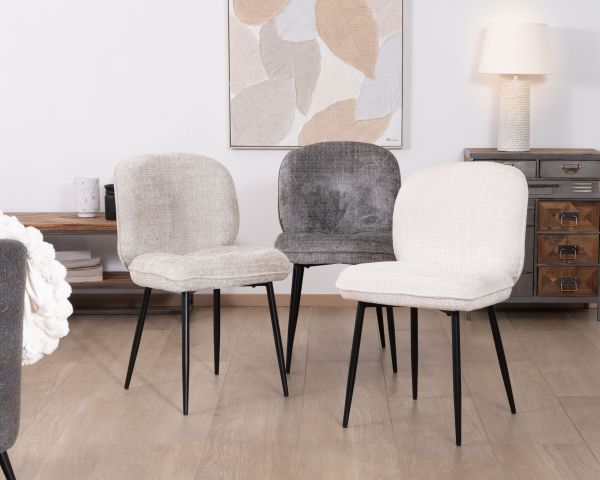 Lote de 2 sillas de comedor cómodas de estilo escandinavo «Kinsac» en tejido de rizo blanco