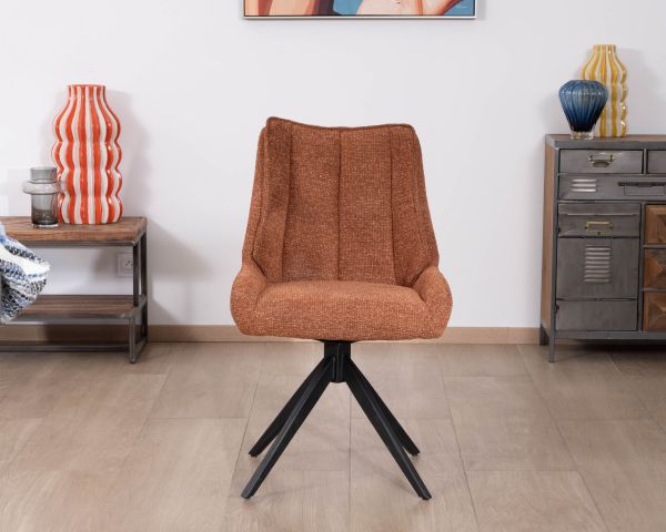 Lote de 2 sillas contemporáneas de tela color terracota «Webber» con base giratoria negra