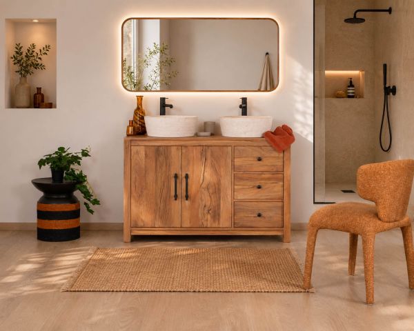 Mueble bajo lavabo de 120 cm de madera reciclada «Mokal», con estilo rústico