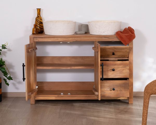 Mueble bajo lavabo de 120 cm de madera reciclada «Mokal», con estilo rústico