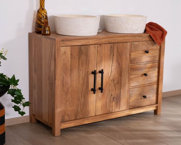 Mueble bajo lavabo de 120 cm de madera reciclada «Mokal», con estilo rústico