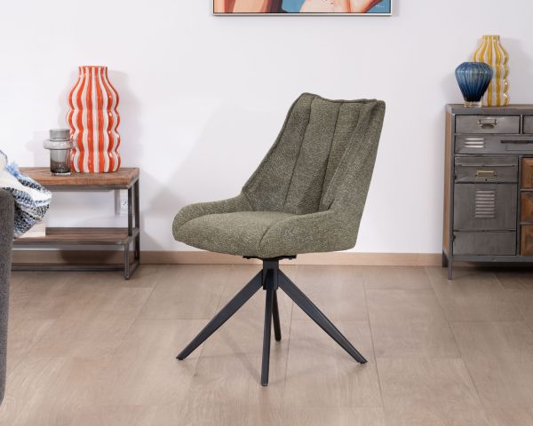 Lote de 2 sillas de comedor de diseño contemporáneo en tela verde «Webber» con base giratoria de metal negro