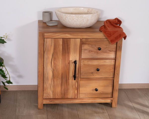Mueble bajo lavabo de 80 cm de madera reciclada «Mokal», con estilo rústico