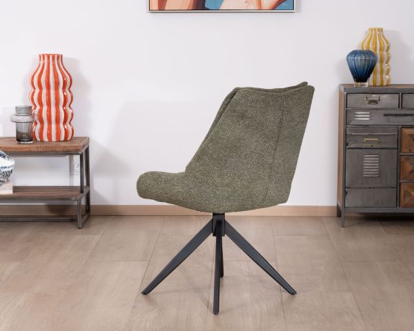 Lote de 2 sillas de comedor de diseño contemporáneo en tela verde «Webber» con base giratoria de metal negro