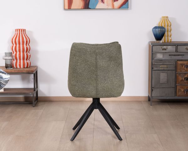 Lote de 2 sillas de comedor de diseño contemporáneo en tela verde «Webber» con base giratoria de metal negro