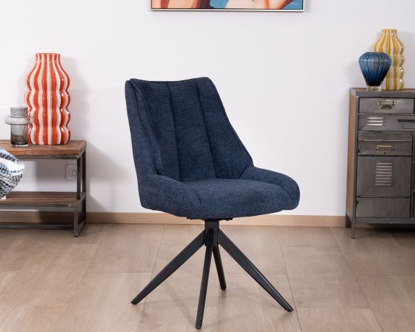 Lote de 2 sillas de comedor de tela azul noche «Webber», con asiento de diseño y base giratoria de 4 patas de metal