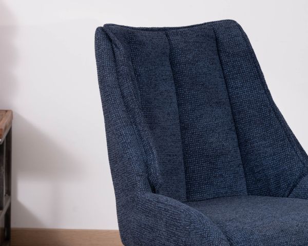Lote de 2 sillas de comedor de tela azul noche «Webber», con asiento de diseño y base giratoria de 4 patas de metal
