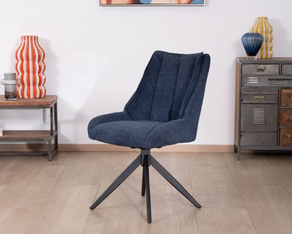 Lote de 2 sillas de comedor de tela azul noche «Webber», con asiento de diseño y base giratoria de 4 patas de metal