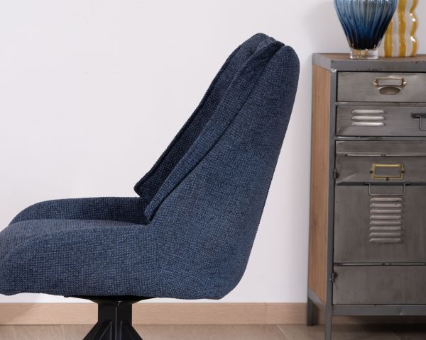 Lote de 2 sillas de comedor de tela azul noche «Webber», con asiento de diseño y base giratoria de 4 patas de metal