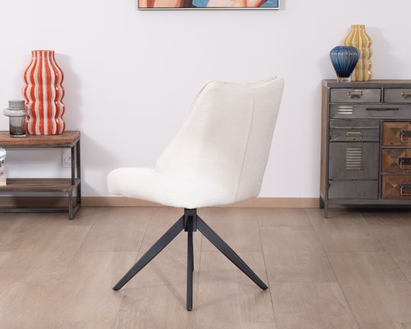 Lote de 2 sillas de comedor de tela blanca y pata giratoria de metal «Webber»