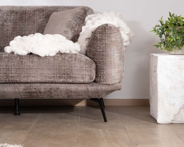 Sofá de 3 plazas de estilo retro en tejido de chenilla suave de color gris ceniza «Paloma»