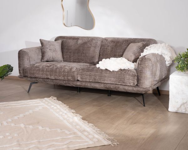 Sofá de 3 plazas de estilo retro en tejido de chenilla suave de color gris ceniza «Paloma»