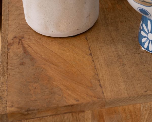 Pequeño aparador de madera maciza de mango con vitrina «Manelo» de 145 cm