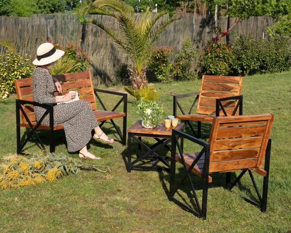 Banco de jardín de 120 cm de madera y metal «Gardénia»