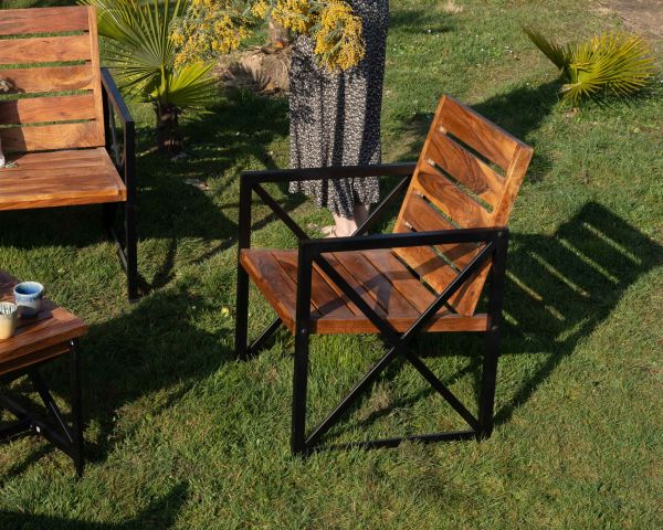 Lote de 2 sillas de jardín de madera y metal «Gardénia»