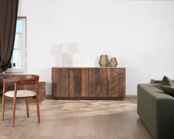 Aparador de 4 puertas de madera reciclada y encimera de mármol blanco «Mood»