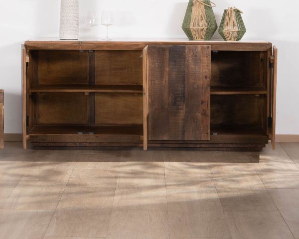 Aparador de 4 puertas de madera reciclada y encimera de mármol blanco «Mood»