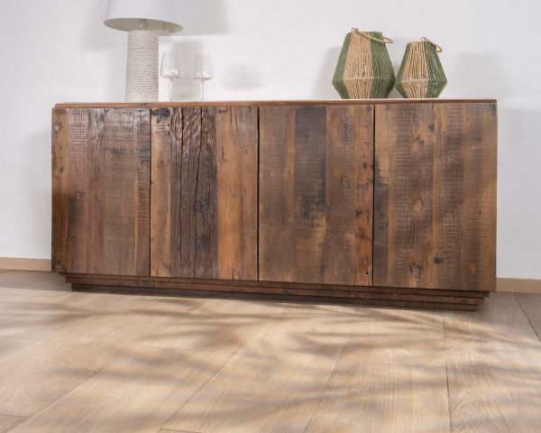 Aparador de 4 puertas de madera reciclada y encimera de mármol blanco «Mood»