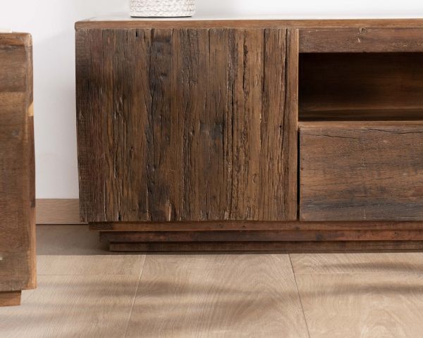 Mueble para la tele de 180 cm de madera reciclada y encimera de mármol blanco «Mood»